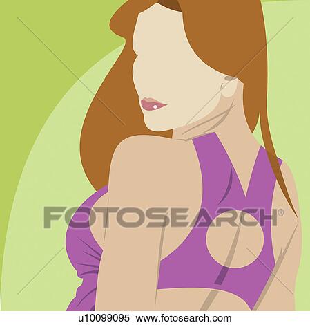 Rear view of a young woman looking back View Large Illustration Stock Illustration - Rear view of a young woman looking back. Fotosearch