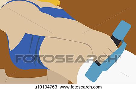 Side profile of a woman exercising with dumbbells View Large Illustration Drawing - Side profile of a woman exercising with dumbbells. Fotosearch
