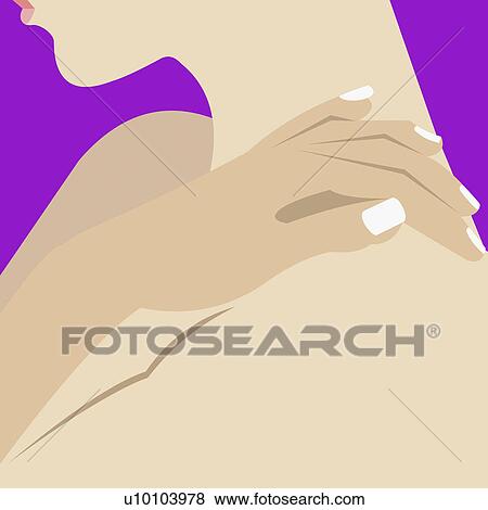 Stock Illustration - Side profile of a woman massaging her shoulder. Fotosearch