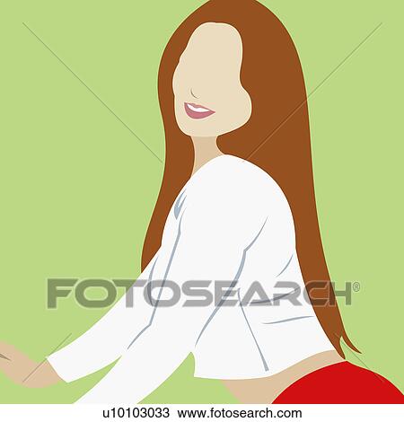 Side profile of a young woman posing View Large Illustration Drawing - Side profile of a young woman posing. Fotosearch