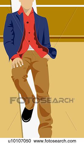 Clipart - Young man leaning against a wooden plank. Fotosearch
