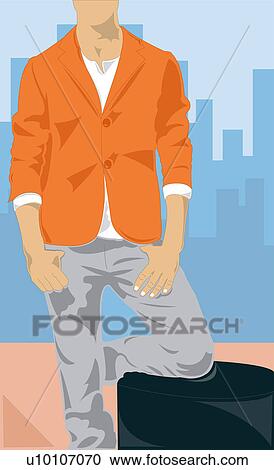 Young man standing and waiting with a suitcase View Large Illustration Clipart - Young man standing and waiting with a suitcase. Fotosearch