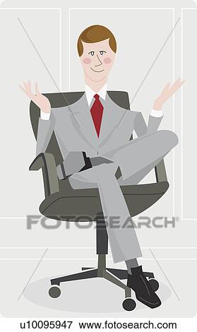 Businessman sitting in an office chair and gesturing View Large Illustration Stock Illustration - Businessman sitting in an office chair and gesturing. Fotosearch