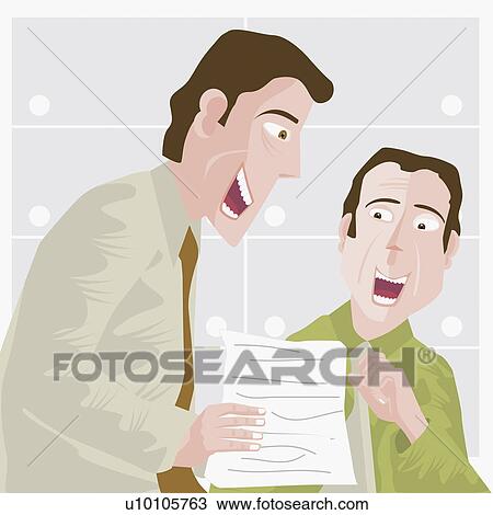 Drawing - Close-up of a businessman holding a document and talking to another businessman. Fotosearch