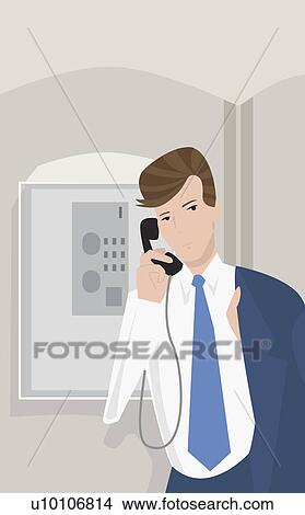 Stock Illustration - Close-up of a businessman using a pay phone. Fotosearch