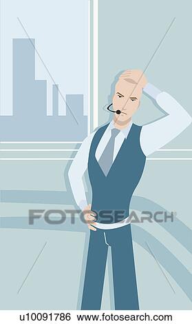 Stock Illustration - Close-up of a businessman wearing a microphone. Fotosearch