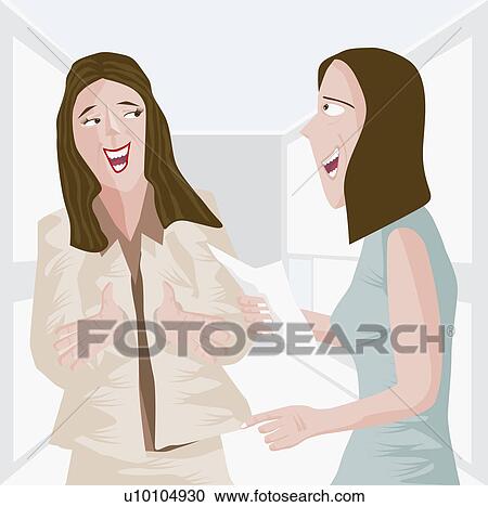 Close-up of a businesswoman holding a document and talking to another businesswoman View Large Illustration Clipart - Close-up of a businesswoman holding a document and talking to another businesswoman. Fotosearch