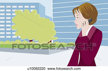 Clipart - Close-up of a businesswoman using a mobile phone. Fotosearch