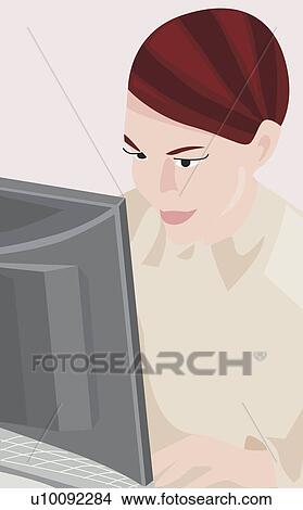 Stock Illustration - Close-up of a businesswoman using a computer. Fotosearch