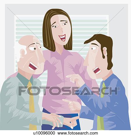 Clipart - Close-up of two businessmen and a businesswoman arguing. Fotosearch