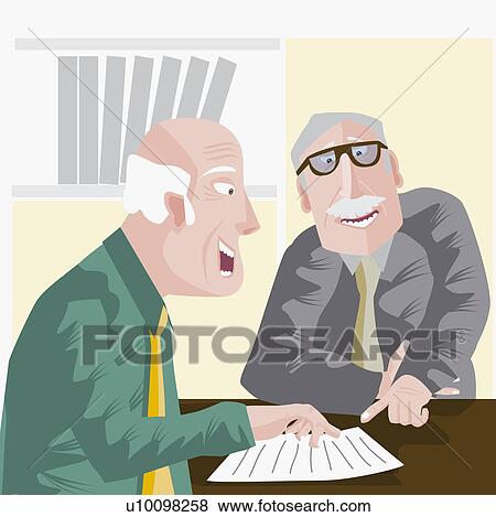 Stock Illustration - Close-up of two businessmen discussion in an office. Fotosearch