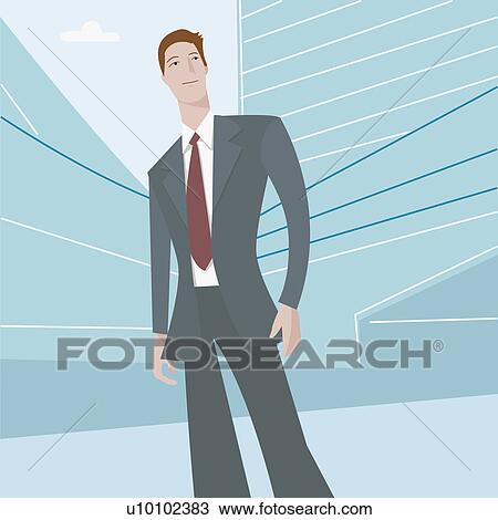 Low angle view of a businessman standing View Large Illustration Drawing - Low angle view of a businessman standing. Fotosearch