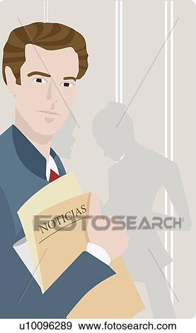 Stock Illustration - Portrait of a businessman holding documents. Fotosearch