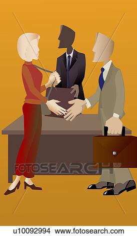 Stock Illustration - Side profile of a businessman and a businesswoman shaking hands. Fotosearch