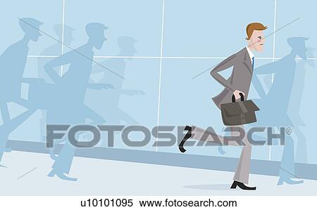 Stock Illustration - Side profile of a businessman running and holding a briefcase. Fotosearch