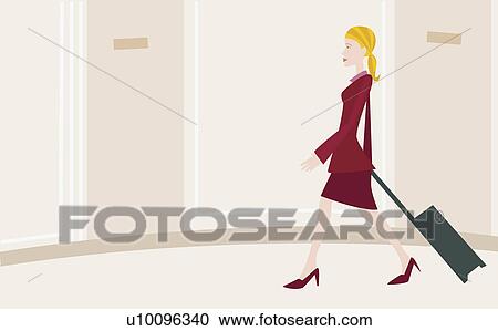 Clipart - Side profile of a young woman carrying a suitcase. Fotosearch