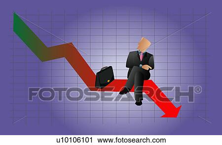 Clip Art - Businessman sitting on a line graph with a briefcase. Fotosearch