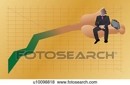 Stock Illustration - Businessman sitting on a line graph with a briefcase. Fotosearch