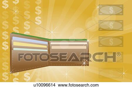 Stock Illustration - Close-up of a wallet and dollar signs. Fotosearch