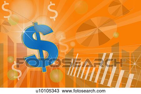 Close-up of dollar sign near bar graphs and pie charts View Large Illustration Drawing - Close-up of dollar sign near bar graphs and pie charts. Fotosearch
