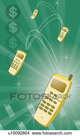 Close-up of four interconnected mobile phones and dollar signs View Large Illustration Stock Illustration - Close-up of four interconnected mobile phones and dollar signs. Fotosearch