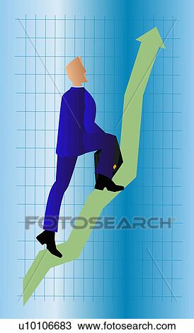 Rear view of a businessman walking up a line graph and carrying a briefcase View Large Illustration Drawing - Rear view of a businessman walking up a line graph and carrying a briefcase. Fotosearch