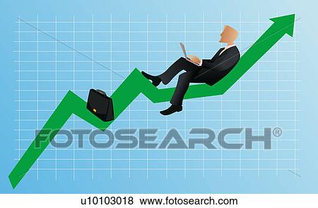 Side profile of a businessman reclining on a line graph and using a laptop View Large Illustration Stock Illustration - Side profile of a businessman reclining on a line graph and using a laptop. Fotosearch