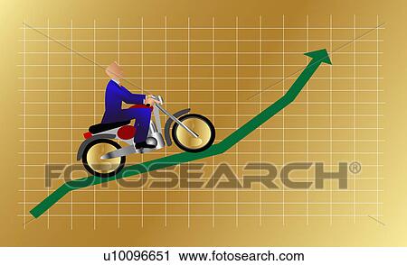 Side profile of a businessman riding a motorcycle on a line graph View Large Illustration Clip Art - Side profile of a businessman riding a motorcycle on a line graph. Fotosearch
