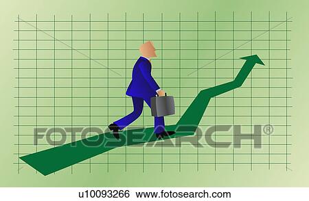 Stock Illustration - Side profile of a businessman walking up on a line graph and carrying a briefcase. Fotosearch