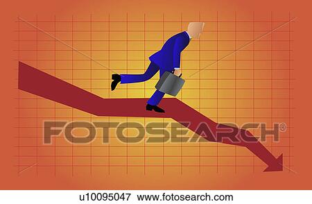 Stock Illustration - Side profile of a businessman walking down on a line graph and carrying a briefcase. Fotosearch