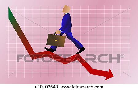 Stock Illustration - Side profile of a businessman walking up a line graph and carrying a briefcase. Fotosearch