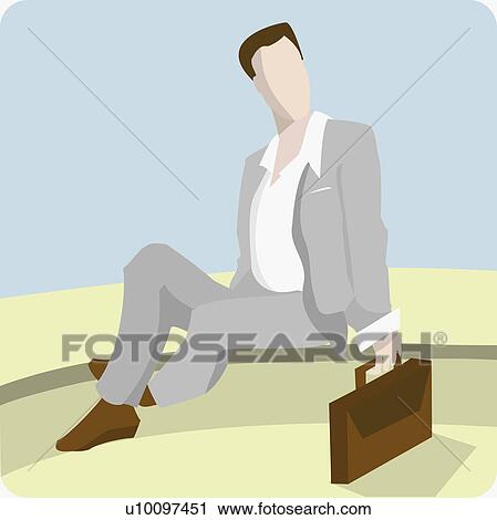 Clip Art - Businessman sitting and holding a briefcase. Fotosearch