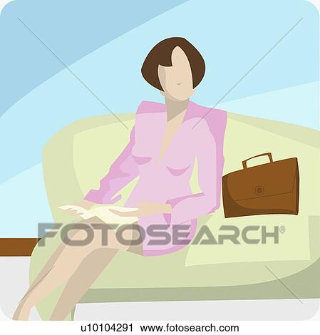 Clip Art - Businesswoman sitting on a couch. Fotosearch