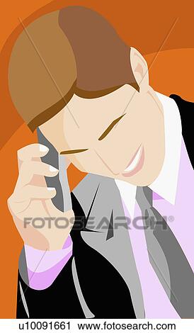 Clip Art - Close-up of a businessman talking on a mobile phone. Fotosearch