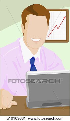Close-up of a businessman using a laptop View Large Illustration Clip Art - Close-up of a businessman using a laptop. Fotosearch