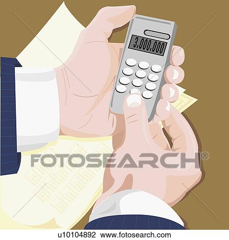 Drawing - Close-up of a calculator in a businessman's hands. Fotosearch