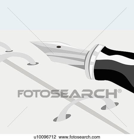 Drawing - Close-up of a fountain pen on a spiral notebook. Fotosearch