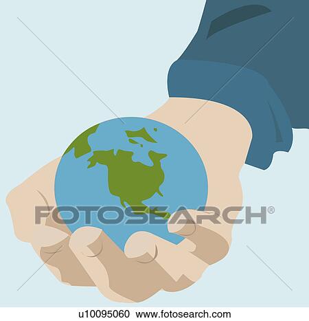 Clipart - Close-up of a globe in a businessman's hand. Fotosearch