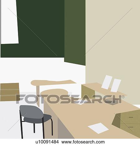 Stock Illustration - Empty chair and a desk in an office. Fotosearch