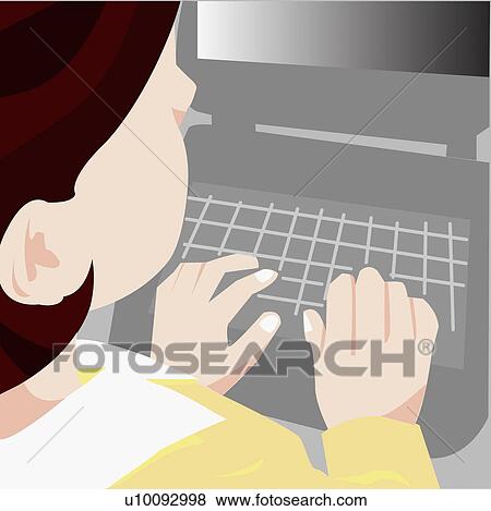 Stock Illustration - High angle view of a businesswoman using a laptop. Fotosearch