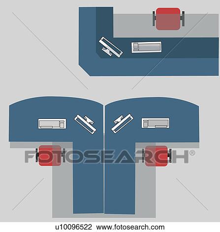 Drawing - High angle view of cubicles in an office. Fotosearch