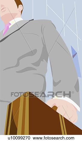 Clipart - Low angle view of a businessman holding a briefcase. Fotosearch