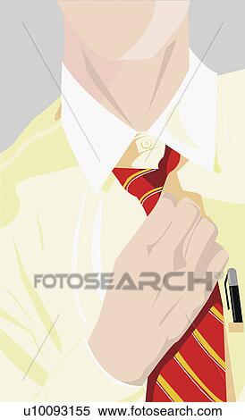 Stock Illustration - Mid section view of a businessman adjusting his tie. Fotosearch