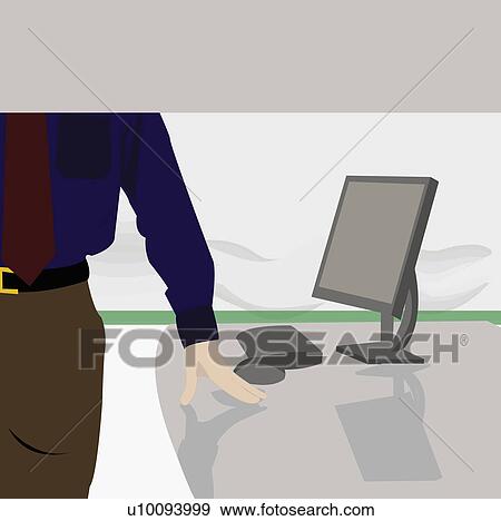 Stock Illustration - Mid section view of a businessman standing beside a computer. Fotosearch