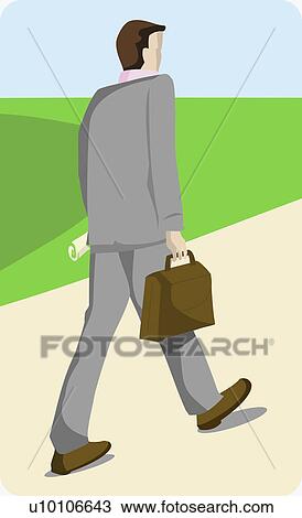 Drawing - Rear view of a businessman holding a briefcase and walking. Fotosearch