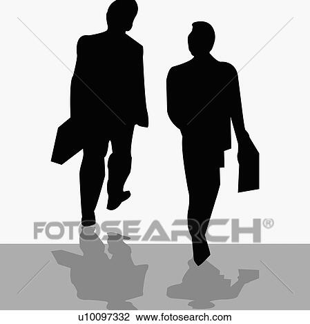 Drawing - Rear view of two businessmen walking. Fotosearch