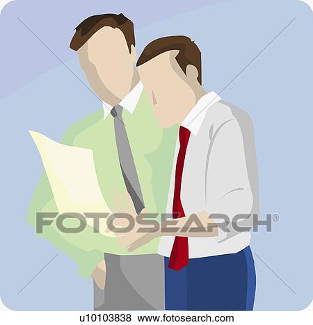 Stock Illustration - Two businessmen standing together and talking. Fotosearch
