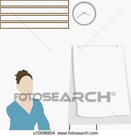 Young woman sitting near a whiteboard View Large Illustration Stock Illustration - Young woman sitting near a whiteboard. Fotosearch