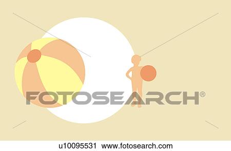 Close-up of a beach ball with the silhouette of a boy holding a beach ball in the background View Large Illustration Clip Art - Close-up of a beach ball with the silhouette of a boy holding a beach ball in the background. Fotosearch
