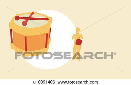Stock Illustration - Close-up of a drum with the silhouette of a child playing a drum in the background. Fotosearch